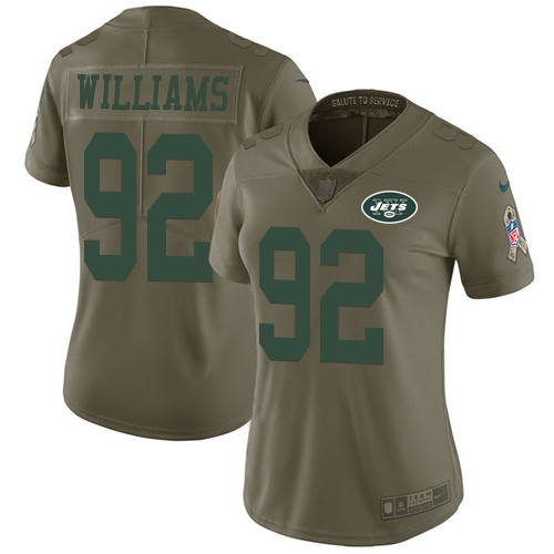 Nike Jets #92 Leonard Williams Olive Women's Stitched NFL Limited Salute to Service Jersey